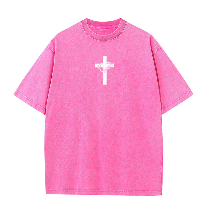Christianartworkshop Cross with Crown of Thorns Detail Washed Unisex T-Shirt - image 19