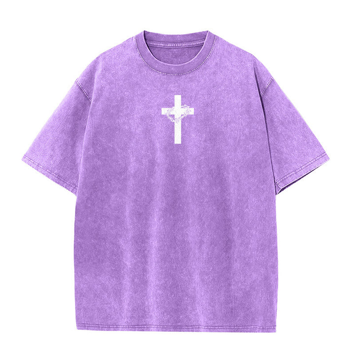 Christianartworkshop Cross with Crown of Thorns Detail Washed Unisex T-Shirt - image 22