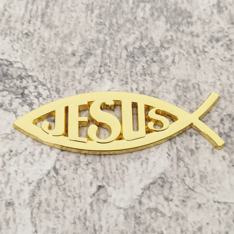 Christianartworkshop Ichthys Fish Shape JESUS Embossed Car Sticker: A Symbol of Abiding Faith & Divine Safeguard - Golden - image 4