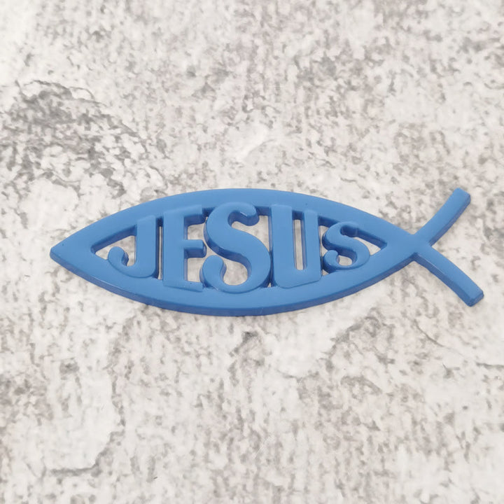 Christianartworkshop Ichthys Fish Shape JESUS Embossed Car Sticker: A Symbol of Abiding Faith & Divine Safeguard - Blue - image 5
