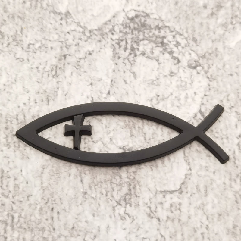Christianartworkshop Ichthys Hollow Fish Frame Inset Cross Car Sticker: A Symbol of Steadfast Faith & Journey Protection - Black - image 3