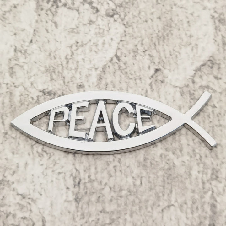 Christianartworkshop Ichthys Fish Hollow Frame Raised PEACE Letter Car Sticker: A Symbol of Heavenly Tranquility & Safe Driving - Silver - image 1