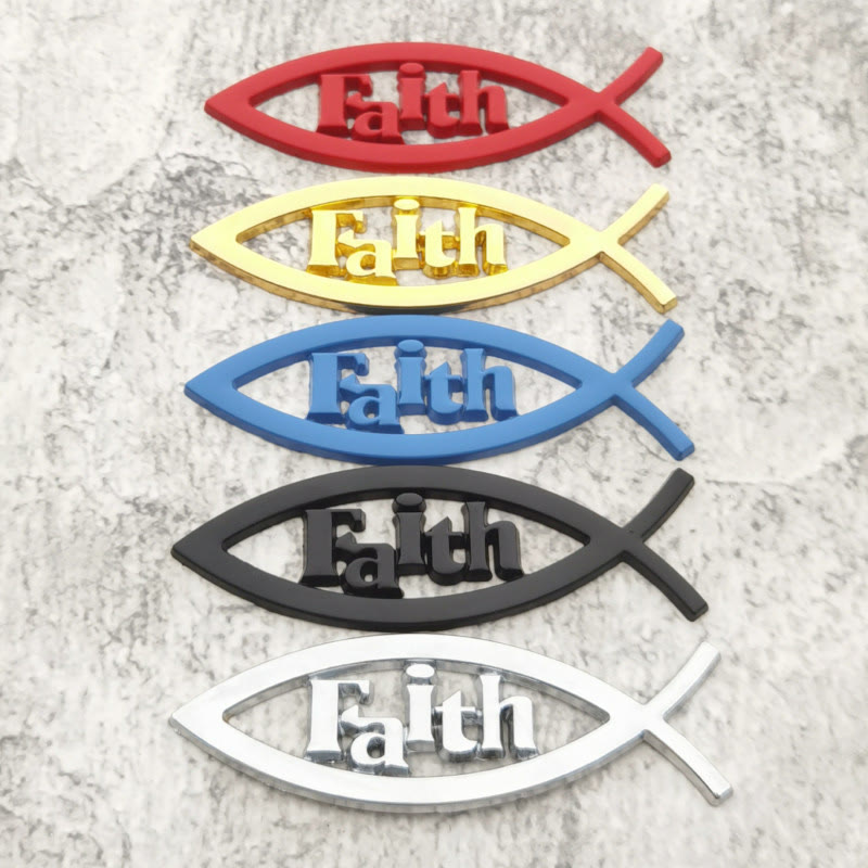 Christianartworkshop Ichthys Fish Outline Raised Faith Letter Car Sticker: A Symbol of Unwavering Conviction & Road Protection - Set of 5 Colors - image 0