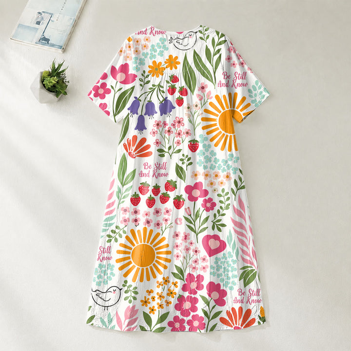 Christianartworkshop "Be Still And Know" Floral & Sun Print V-Neck Short Sleeve Midi Dress - image 3