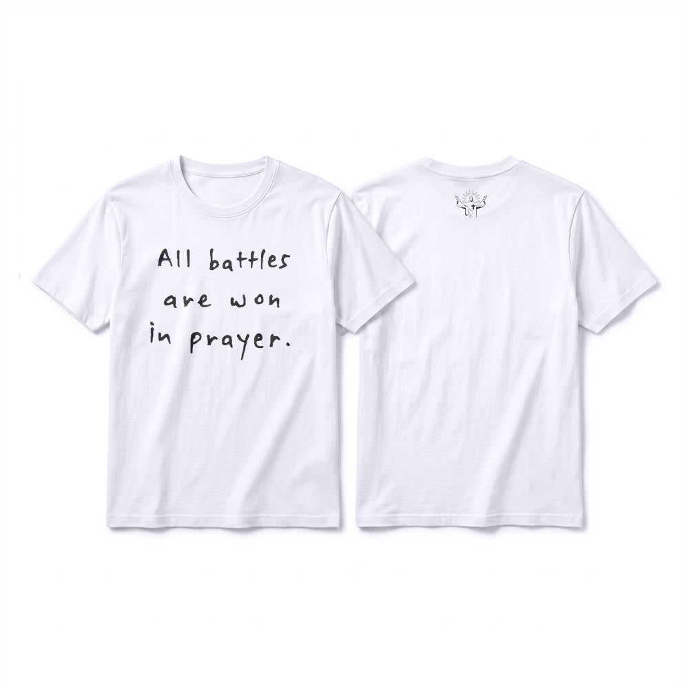 Christianartworkshop All Battles Are Won In Prayer Faith Affirmation Premium Short Sleeve T-Shirt - White - 2XL - image 4