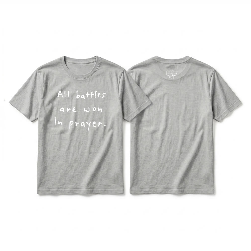 Christianartworkshop All Battles Are Won In Prayer Faith Affirmation Premium Short Sleeve T-Shirt - Grey - 2XL - image 7