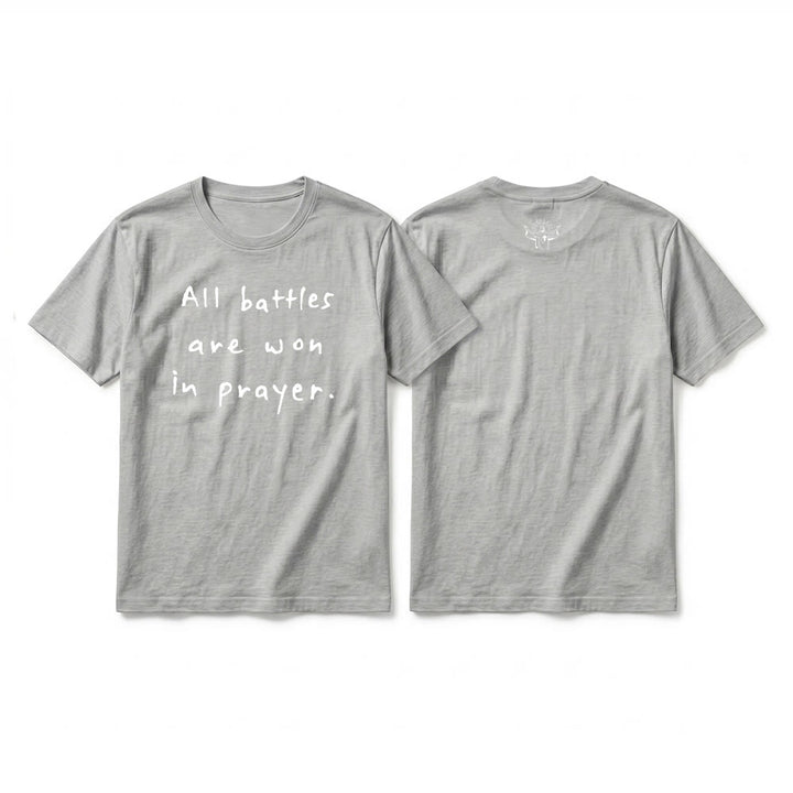 Christianartworkshop All Battles Are Won In Prayer Faith Affirmation Premium Short Sleeve T-Shirt - Grey - 2XL - image 7