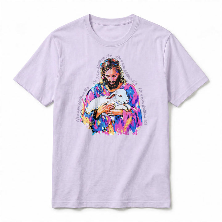 Christianartworkshop "He is Risen Matthew 28:6" Jesus and the Lamb Premium Short Sleeve T-Shirt - image 11