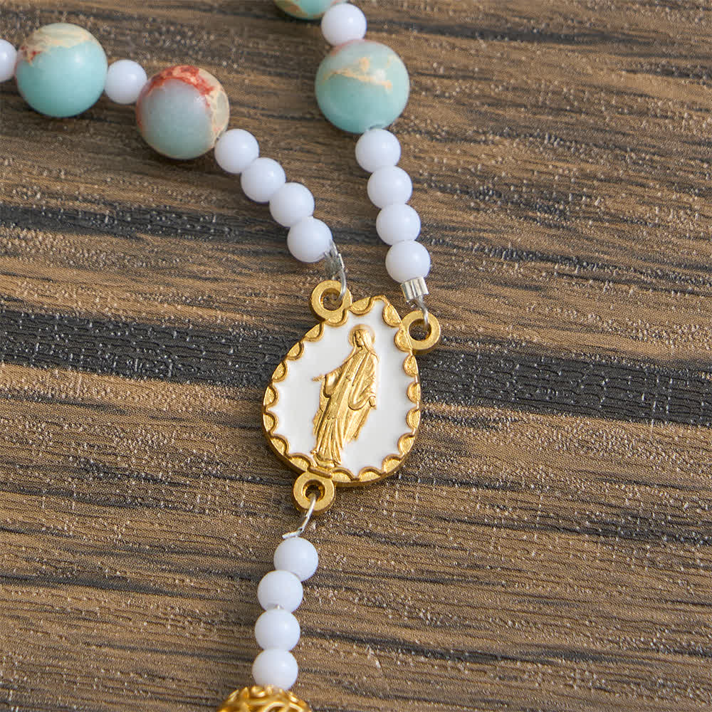 Christianartworkshop Soft Aqua Shoushan Stone Rosary: Our Lady Marian Devotion - image 7