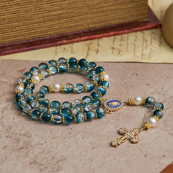 Christianartworkshop Blue Crackle Glass Bead Rosary for Daily Marian Devotion - image 4