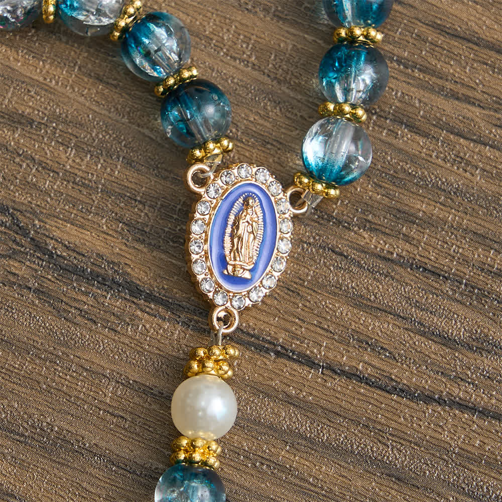 Christianartworkshop Blue Crackle Glass Bead Rosary for Daily Marian Devotion - image 7