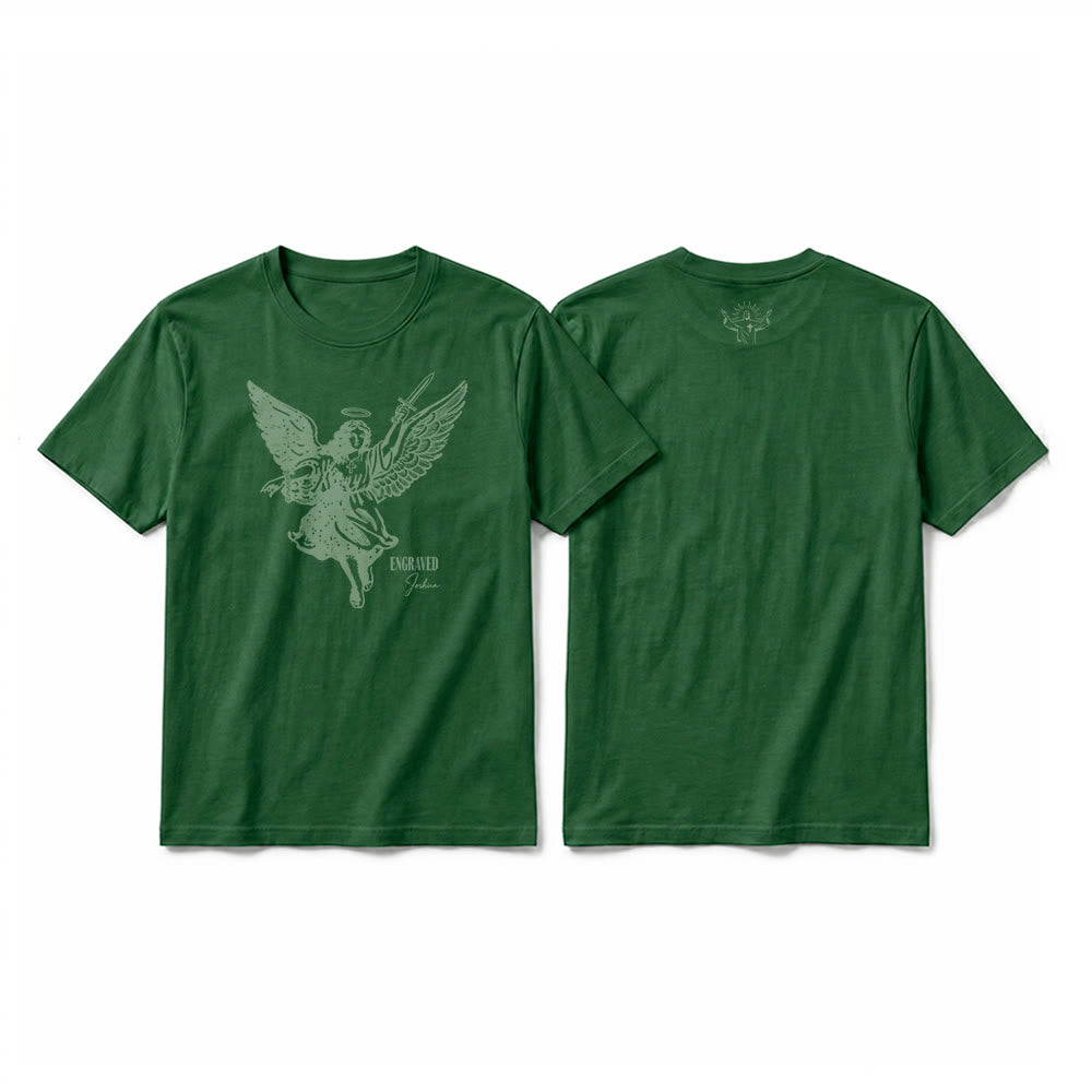 Christianartworkshop "Engraved Joshua" Warrior Angel Premium Short Sleeve T-Shirt - Dark Green - 2XL - image 4