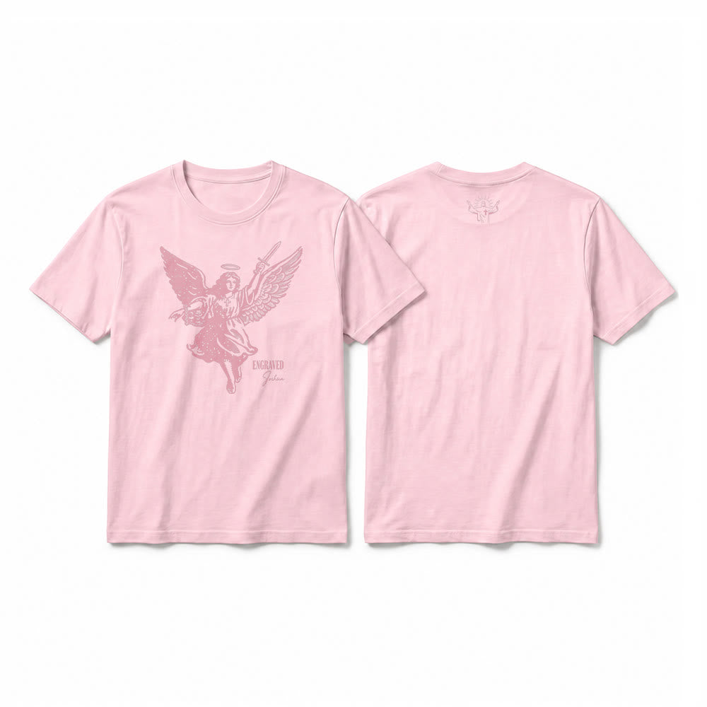 Christianartworkshop "Engraved Joshua" Warrior Angel Premium Short Sleeve T-Shirt - Pink - 2XL - image 25