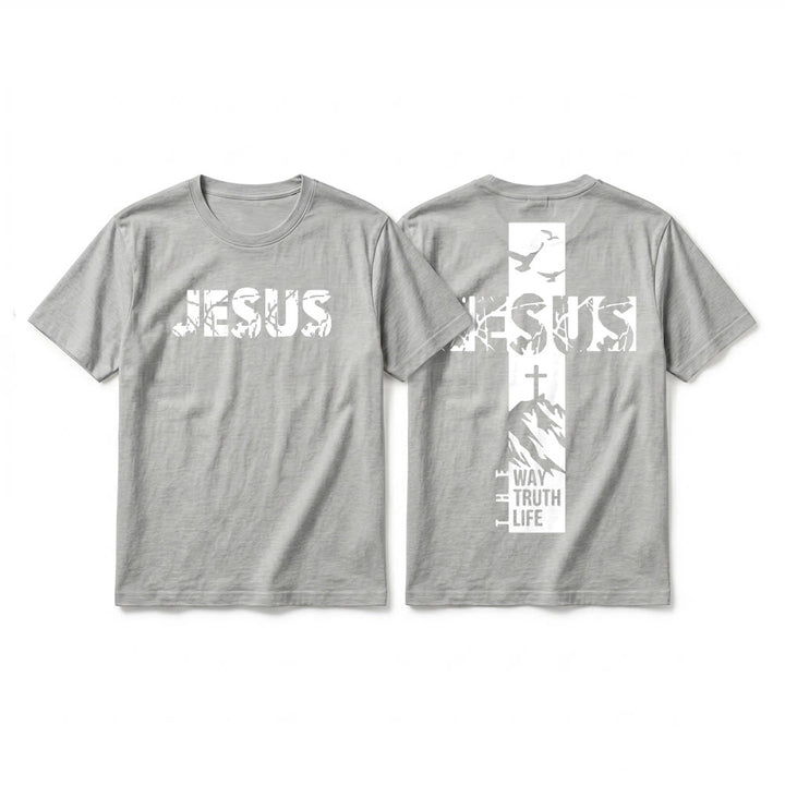Christianartworkshop "JESUS" Mountain Cross Premium Short Sleeve T-Shirt - Grey - 2XL - image 19