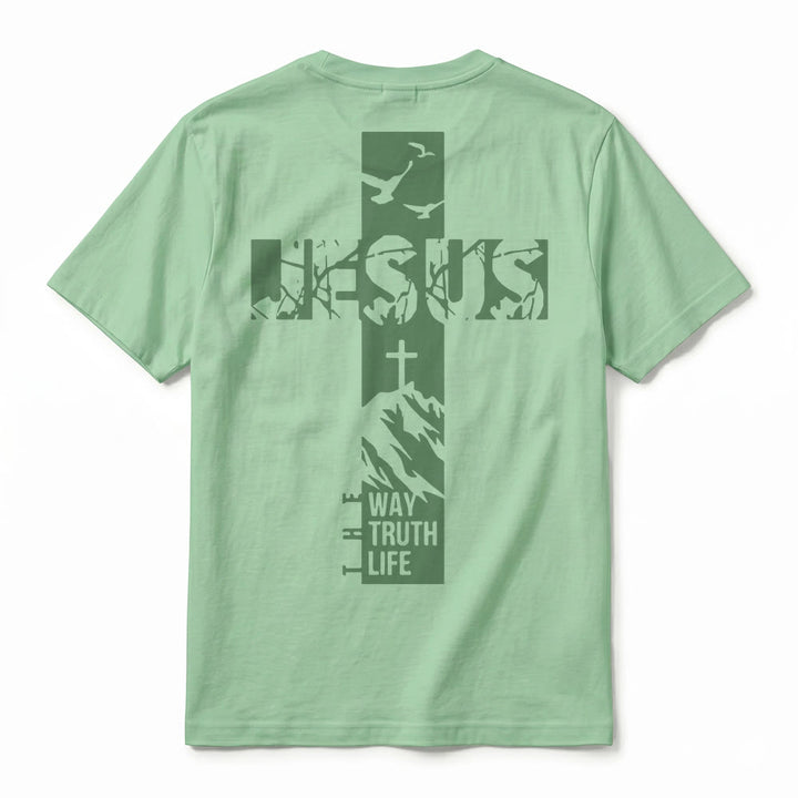 Christianartworkshop "JESUS" Mountain Cross Premium Short Sleeve T-Shirt - image 24