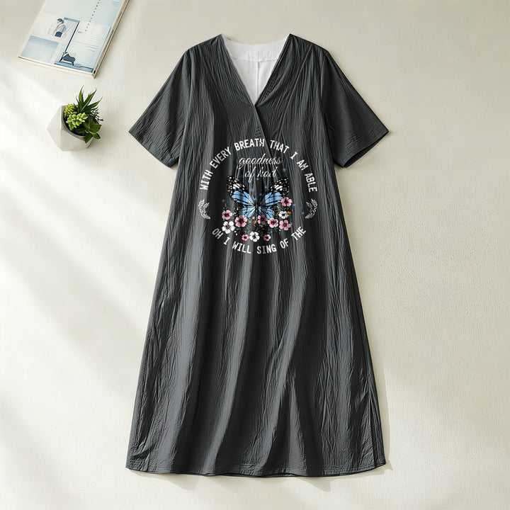 Christianartworkshop Bible Verse Butterfly & Floral Wreath V-Neck Short Sleeve Midi Dress - Black - 4XL - image 4