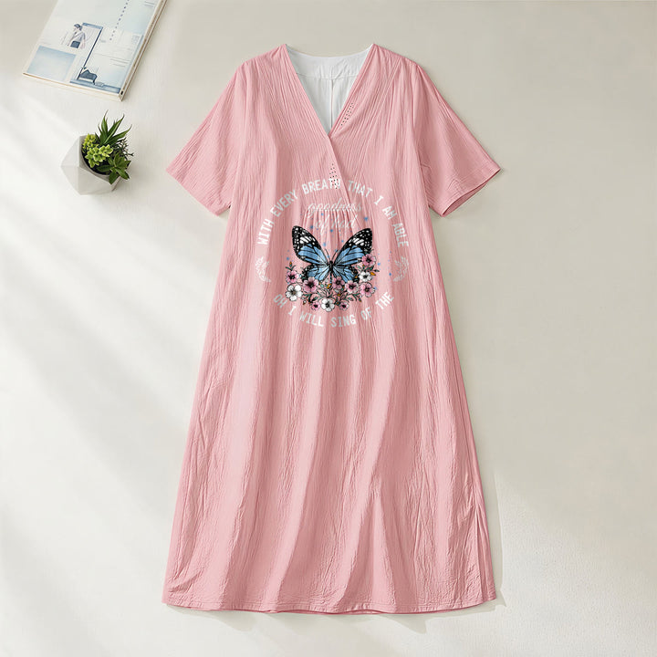 Christianartworkshop Bible Verse Butterfly & Floral Wreath V-Neck Short Sleeve Midi Dress - Pink - 4XL - image 8