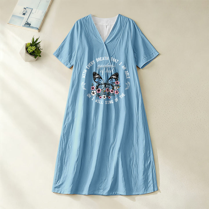 Christianartworkshop Bible Verse Butterfly & Floral Wreath V-Neck Short Sleeve Midi Dress - Blue - 4XL - image 6