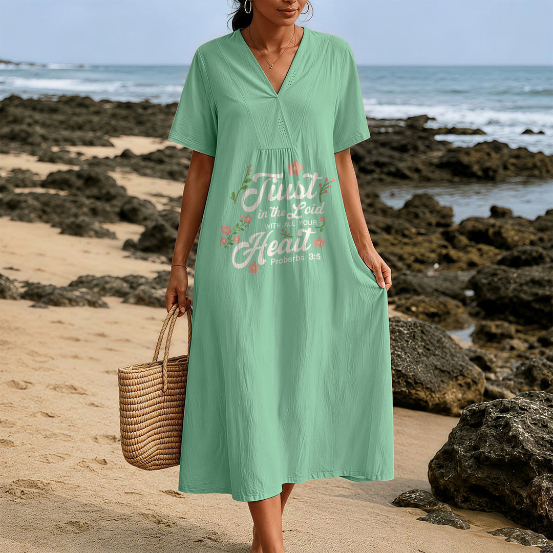Christianartworkshop Trust In The Lord With All Your Heart Proverbs 3:5 Floral V-Neck Midi Dress - image 5
