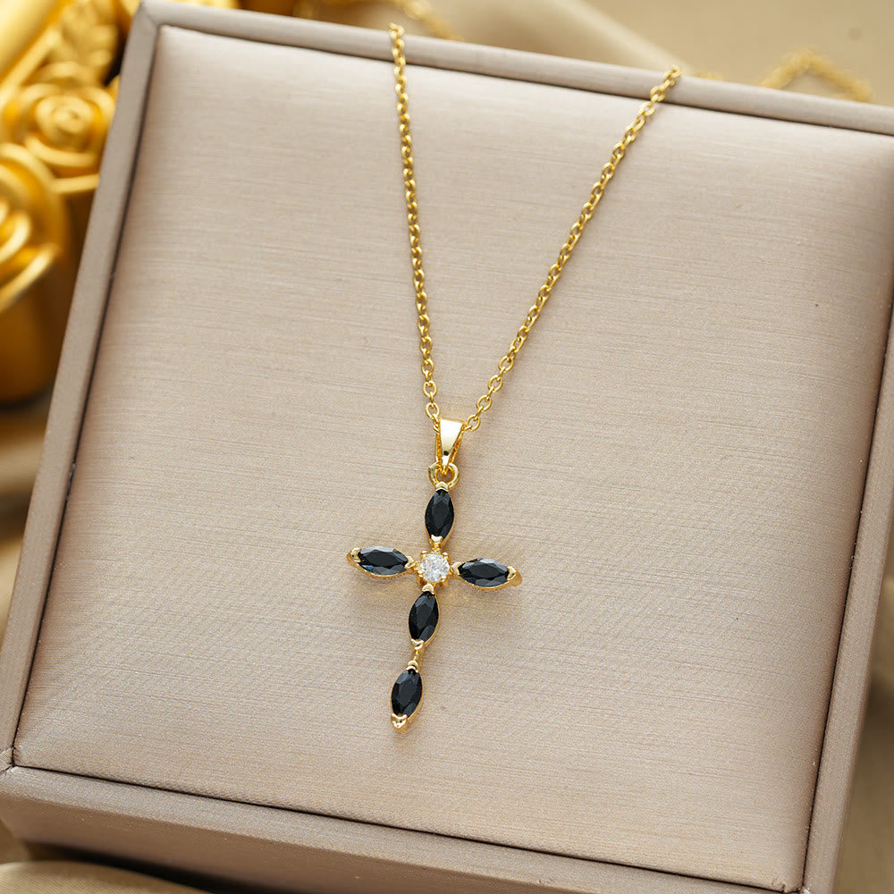 Christianartworkshop Elegant Multi-Stone Cross Necklace: Reflecting Serene Faith and Gentle Spiritual Warmth - Black - image 8