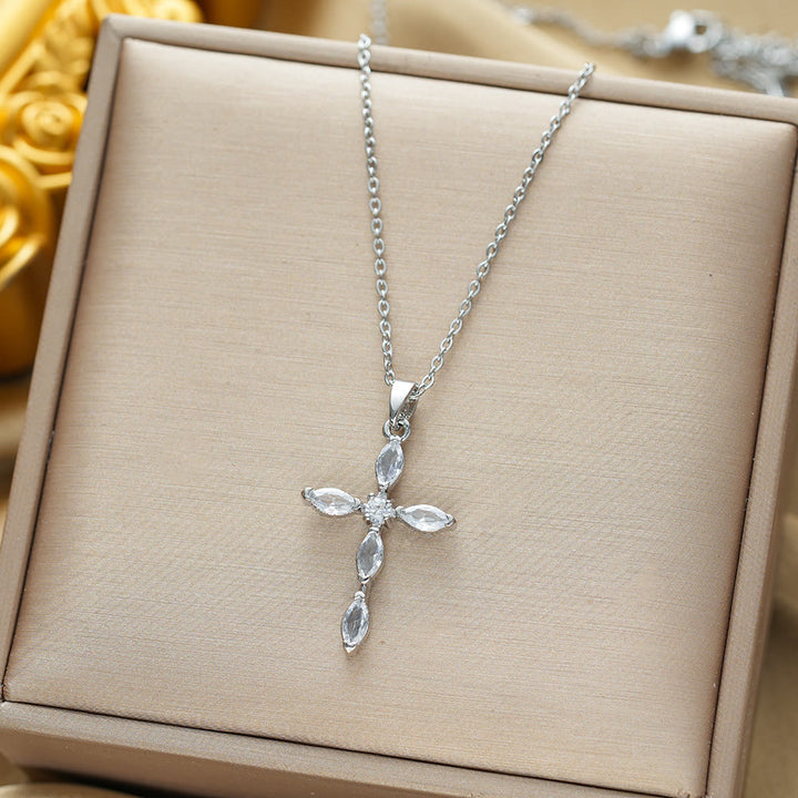 Christianartworkshop Elegant Multi-Stone Cross Necklace: Reflecting Serene Faith and Gentle Spiritual Warmth - White&Silver - image 7