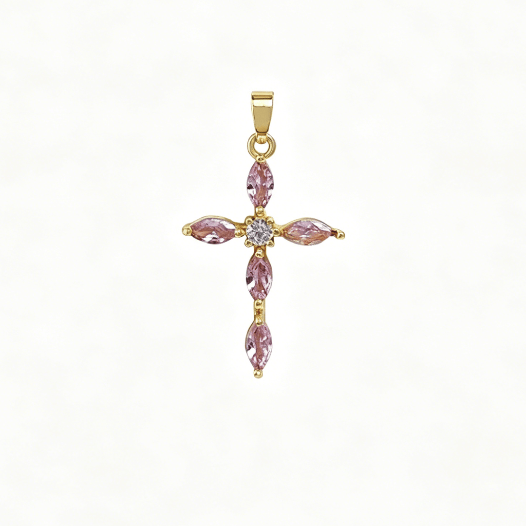 Christianartworkshop Elegant Multi-Stone Cross Necklace: Reflecting Serene Faith and Gentle Spiritual Warmth - Pink - image 5