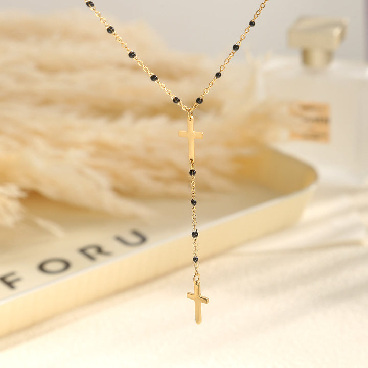 Christianartworkshop Layered Cross Drop Necklace: Embodying Steadfast Grace and Heavenly Blessing - Black - image 5