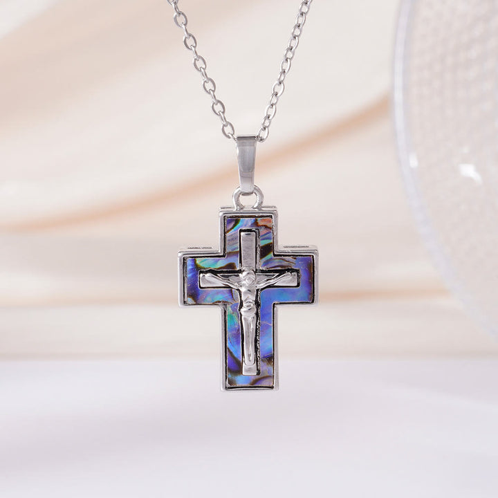 Christianartworkshop Layered Crucifix Cross Pendant Necklace: A Symbol of Redemption and Everlasting Grace - Blue - image 1