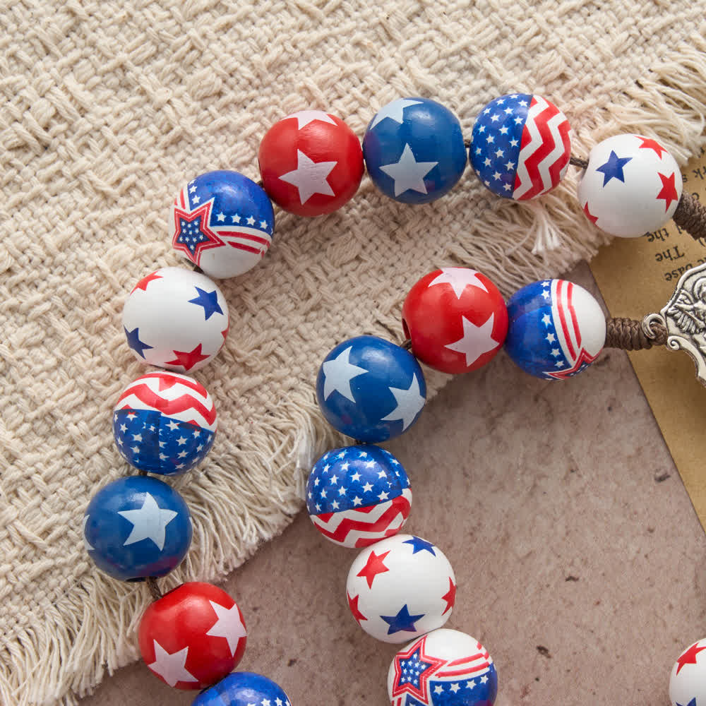 Christianartworkshop Patriotic American Flag Cross Rosary with Red White Blue Stars & Stripes Beads - image 6