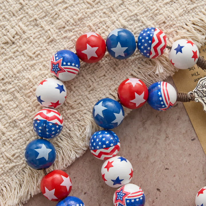 Christianartworkshop Patriotic American Flag Cross Rosary with Red White Blue Stars & Stripes Beads - image 6