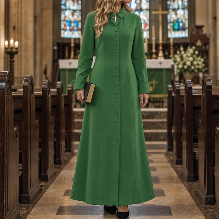 Christianartworkshop Women's Pastor Robe With Collar Cross Motif And Feminine Silhouette Women's Clergy Robe - image 12