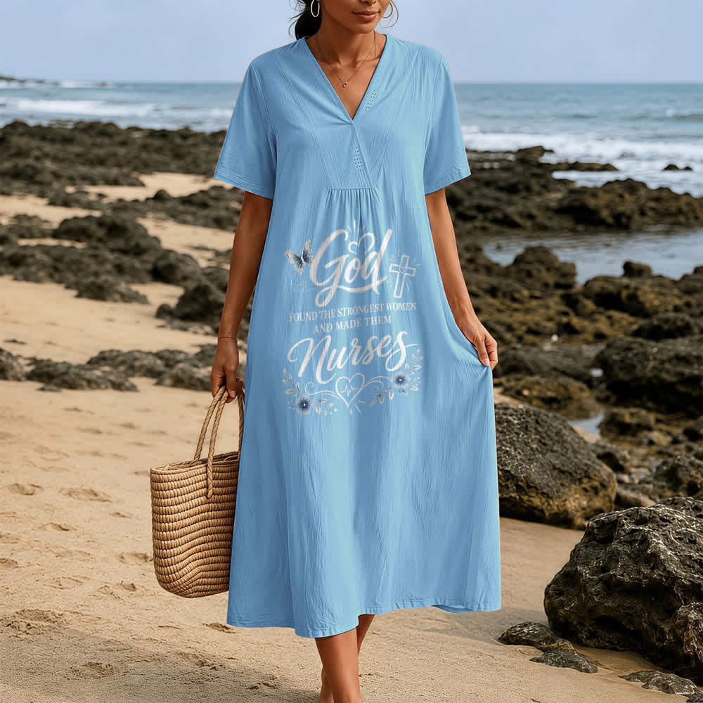 Christianartworkshop God Found the Strongest Women and Made Them Nurses Inspirational V-Neck Short Sleeve Midi Dress - image 5