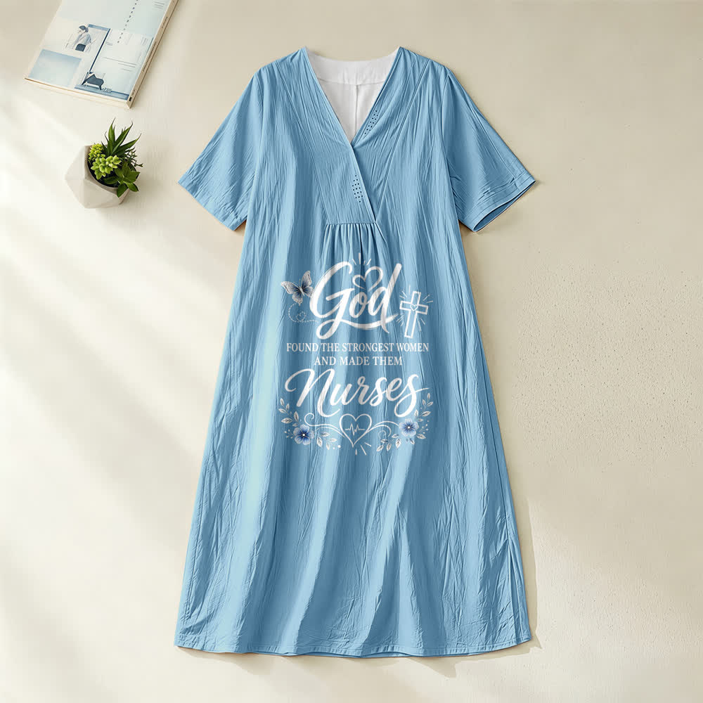 Christianartworkshop God Found the Strongest Women and Made Them Nurses Inspirational V-Neck Short Sleeve Midi Dress - Blue - 4XL - image 4