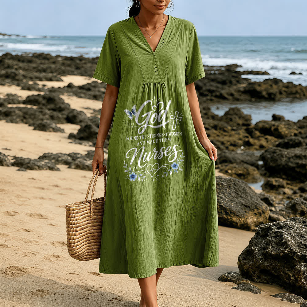 Christianartworkshop God Found the Strongest Women and Made Them Nurses Inspirational V-Neck Short Sleeve Midi Dress - image 11