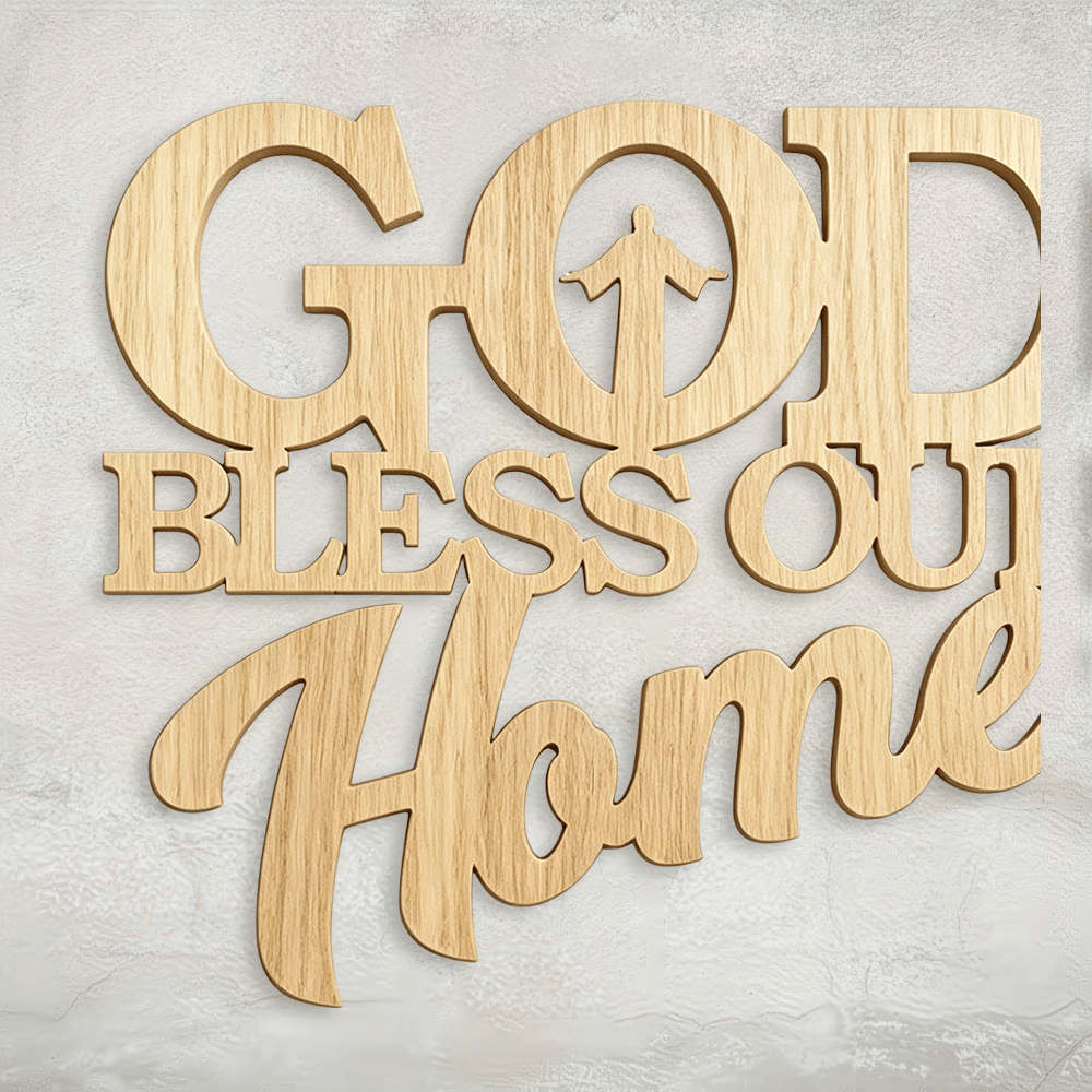 Christianartworkshop Silhouette Inlaid God Bless Our Home Wooden Wall Sign: Emblem of Family Blessing - image 3