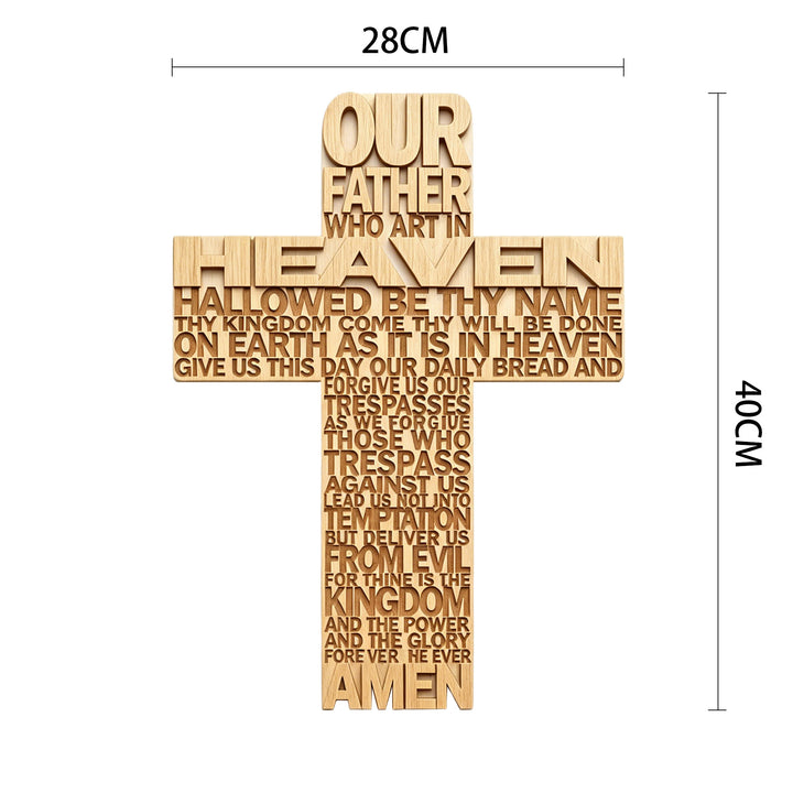 Christianartworkshop Lord's Prayer Inscribed Cross Wooden Wall Plaque: Symbol of Abiding Faith - 11.02''*15.75''*0.2''/28*40*0.5cm - image 5