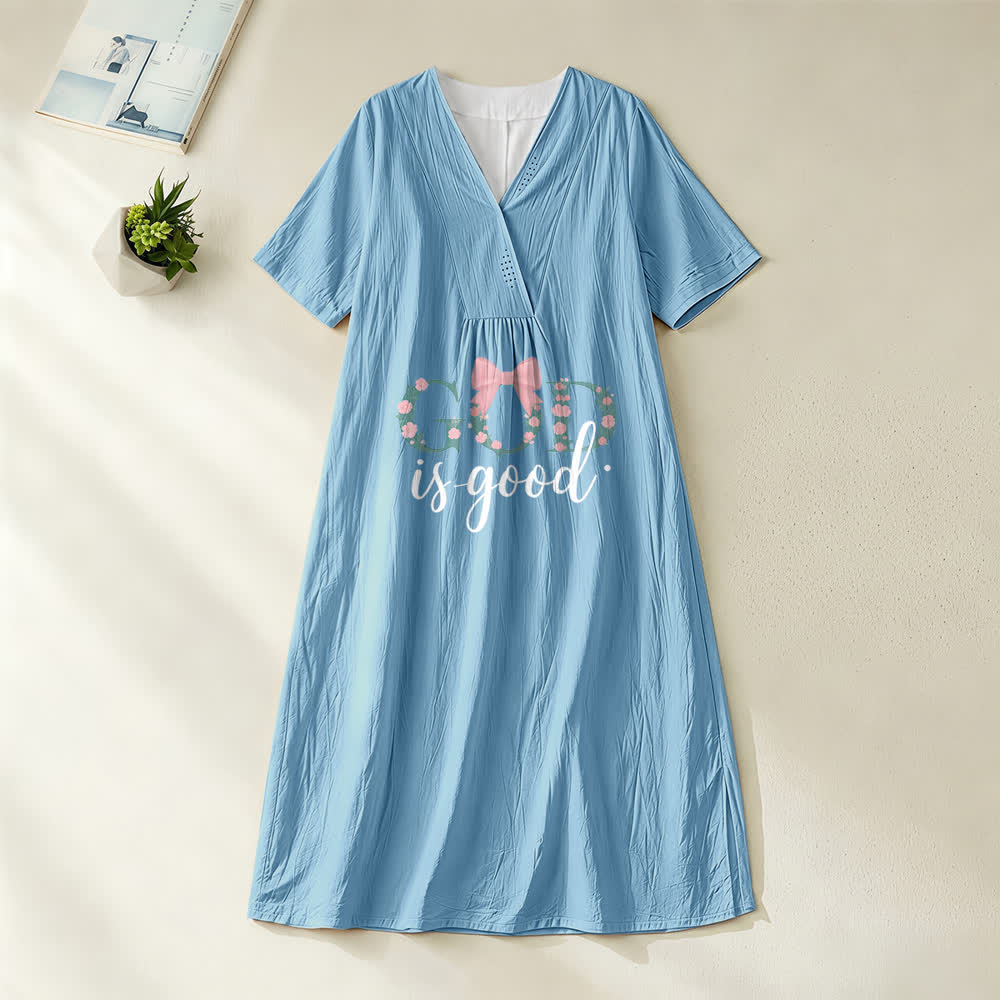 Christianartworkshop God Is Good All The Time Watercolor V-Neck Short Sleeve Midi Dress - Blue - 4XL - image 0