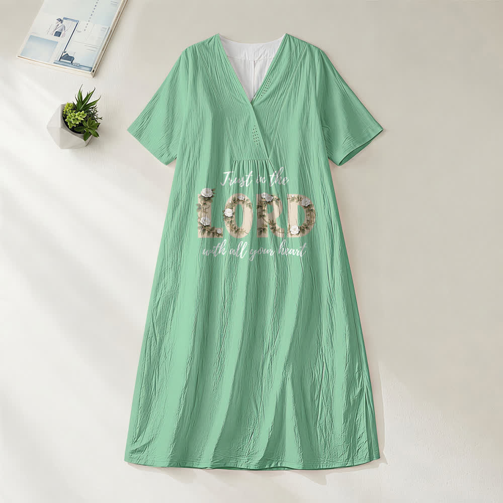 Christianartworkshop Trust In The Lord With All Your Heart Floral V-Neck Short Sleeve Midi Dress - Green - 4XL - image 2