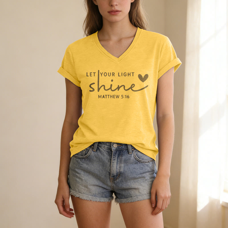 Christianartworkshop Let Your Light Shine Matthew 5:16 Heart Script Casual V-neck T-shirt - image 9
