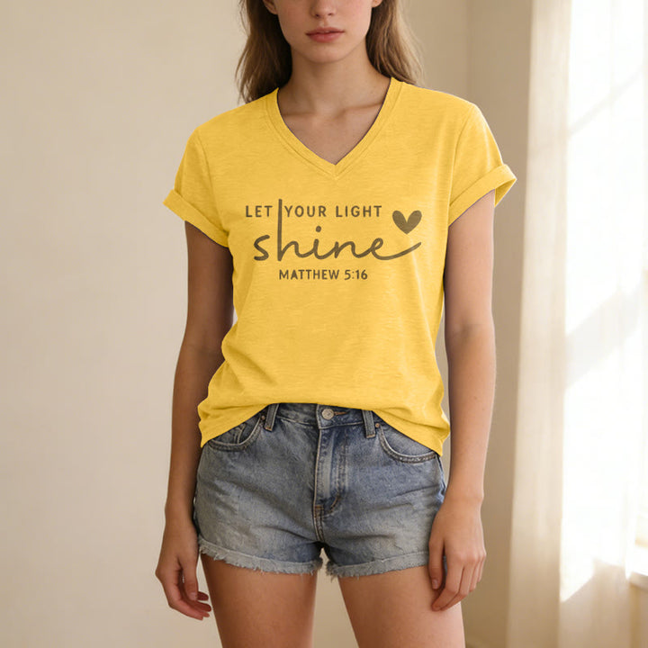 Christianartworkshop Let Your Light Shine Matthew 5:16 Heart Script Casual V-neck T-shirt - image 9