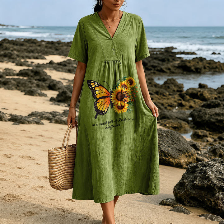 Christianartworkshop Butterfly & Sunflower Inspirational Quote V-Neck Short Sleeve Midi Dress - image 11
