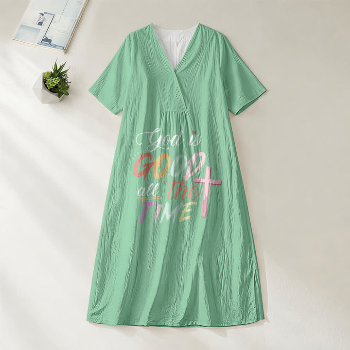 Christianartworkshop Faith-Inspired "God Is Good All The Time" V-Neck Short Sleeve Midi DressChristianartworkshop Faith-Inspired "God Is Good All The Time" V-Neck Short Sleeve Midi Dress - Green - 4XL - image 6