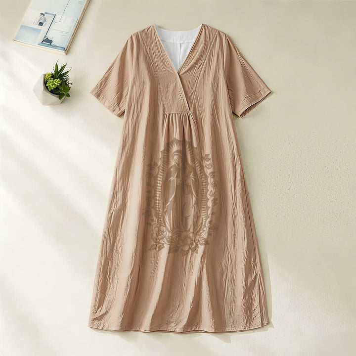 Christianartworkshop Our Lady of Guadalupe Silhouette V-Neck Short Sleeve Midi Dress - Khaki - 4XL - image 6