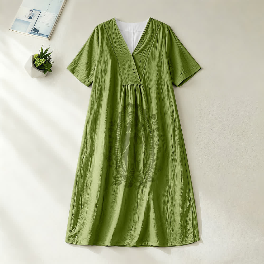 Christianartworkshop Our Lady of Guadalupe Silhouette V-Neck Short Sleeve Midi Dress - Olive Green - 4XL - image 10