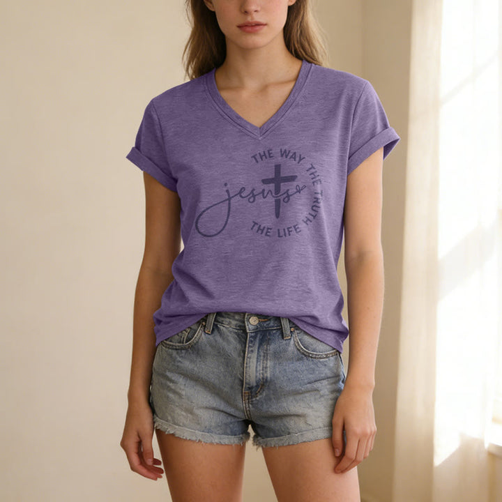 Christianartworkshop Jesus The Way The Truth The Life Circle Cross Casual V-neck T-shirt - image 19
