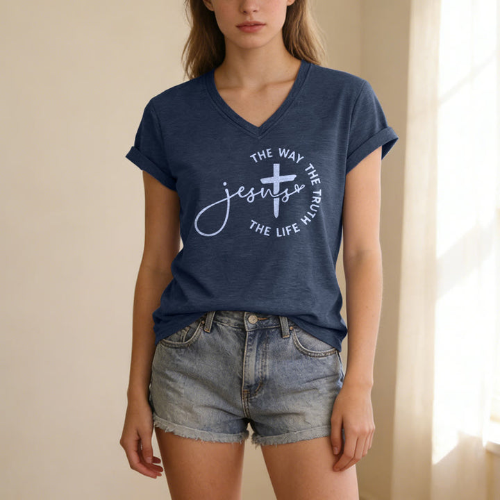 Christianartworkshop Jesus The Way The Truth The Life Circle Cross Casual V-neck T-shirt - image 21