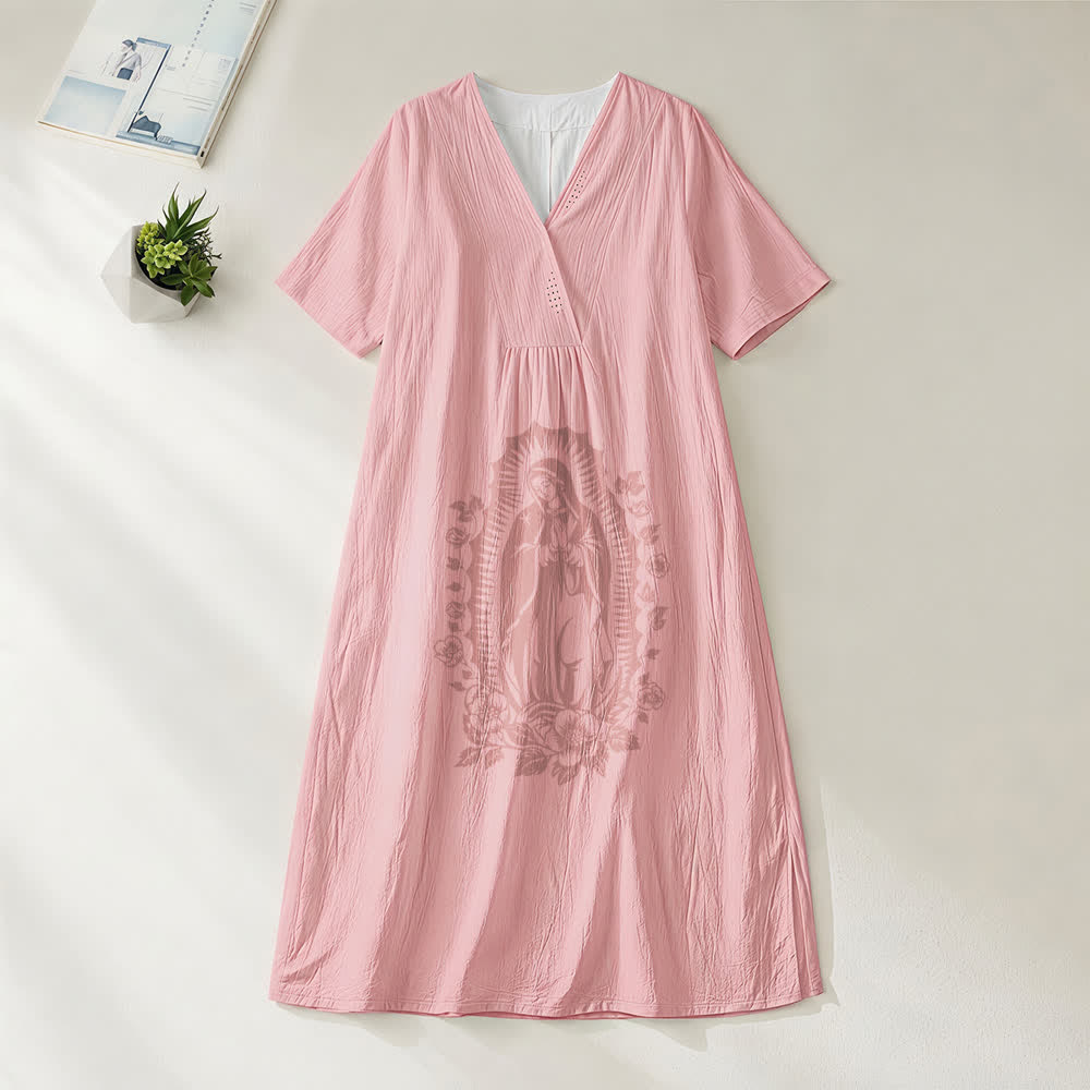 Christianartworkshop Our Lady of Guadalupe Silhouette V-Neck Short Sleeve Midi Dress - Pink - 4XL - image 8