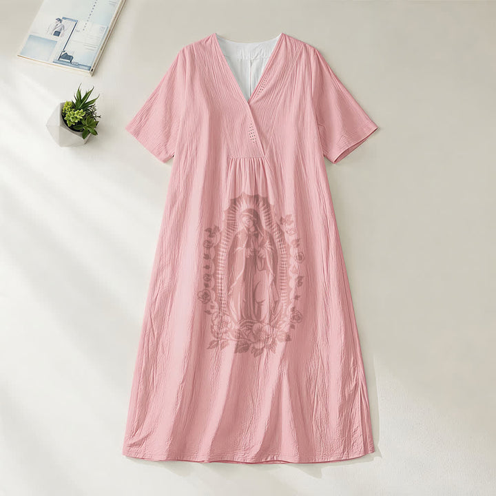 Christianartworkshop Our Lady of Guadalupe Silhouette V-Neck Short Sleeve Midi Dress - Pink - 4XL - image 8