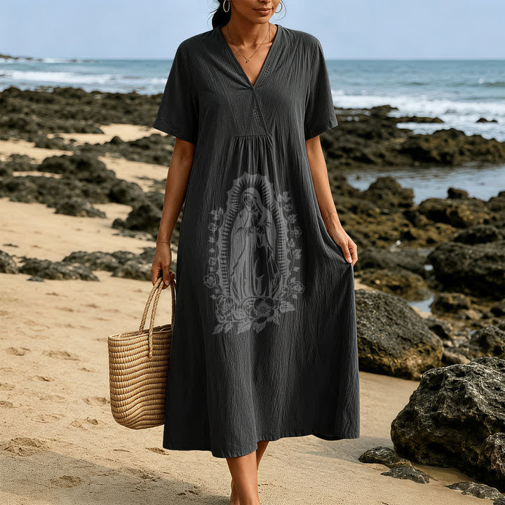 Christianartworkshop Our Lady of Guadalupe Silhouette V-Neck Short Sleeve Midi Dress - image 3