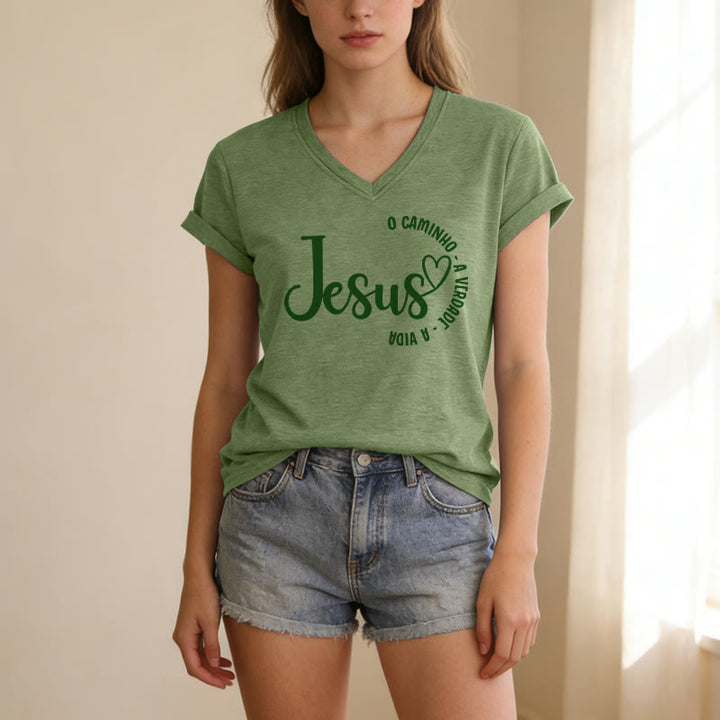 Christianartworkshop Jesus O Caminho A Verdade A Vida Heart Circle Casual V-neck T-shirt - image 11